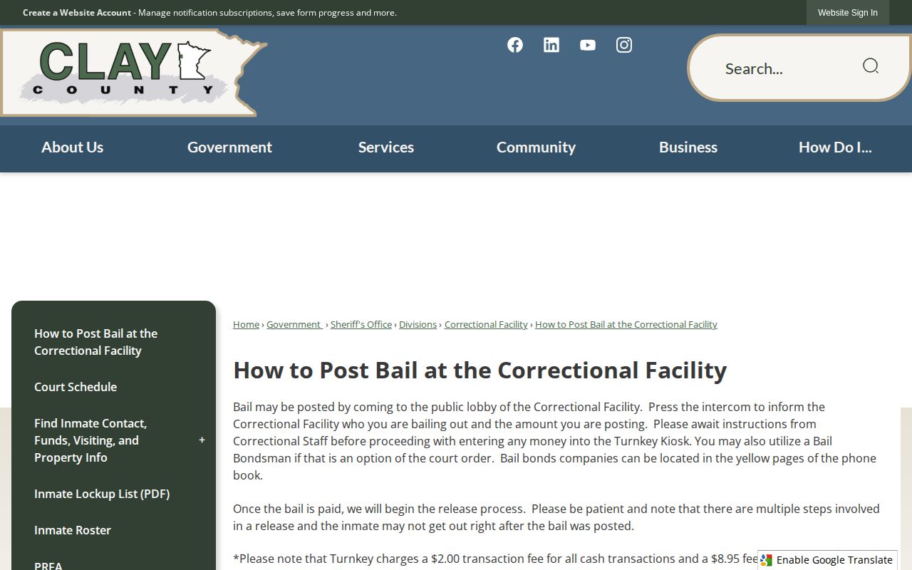 Clay County 24-hour release bail process page