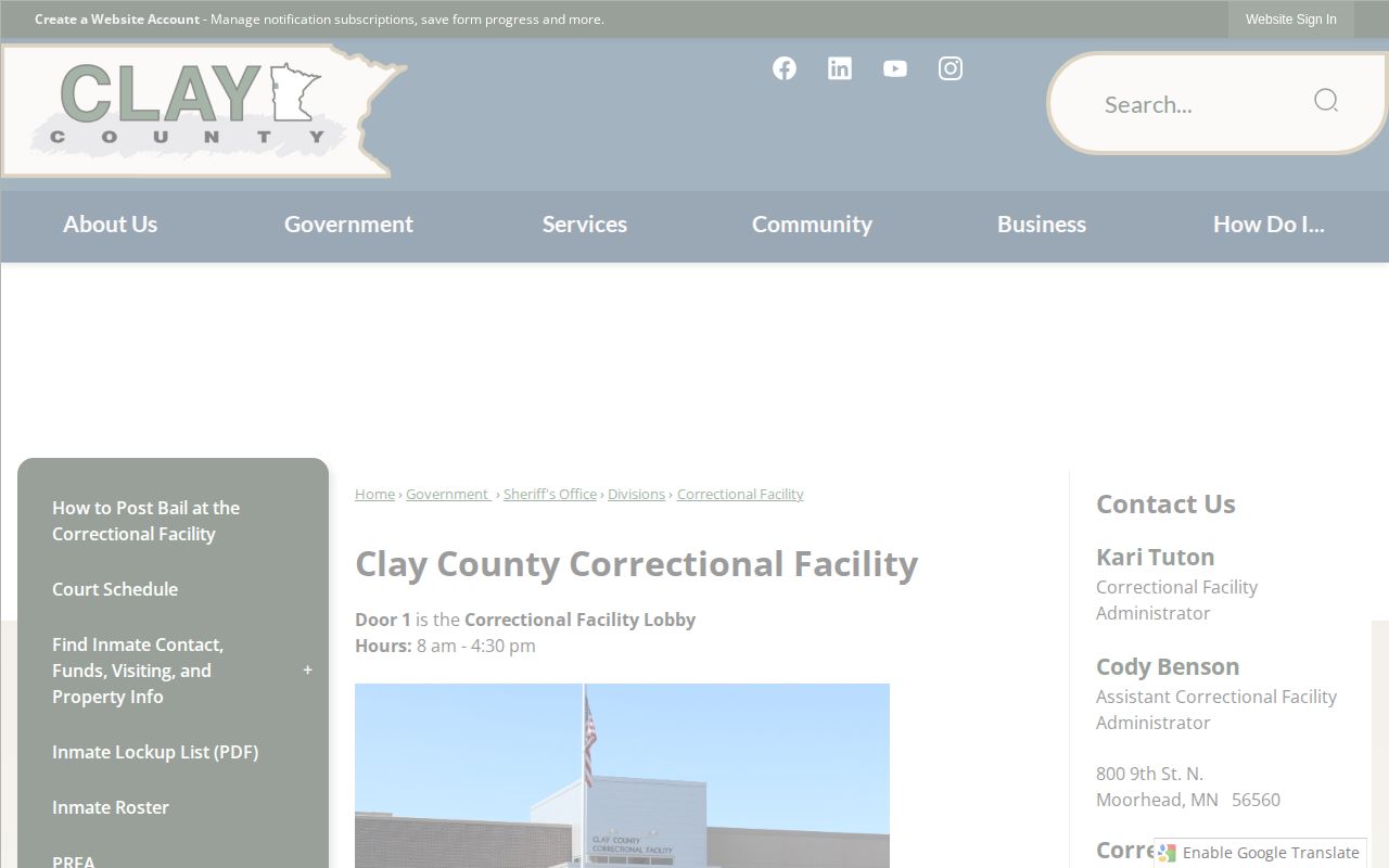 Clay County Correctional Facility release records and facility details