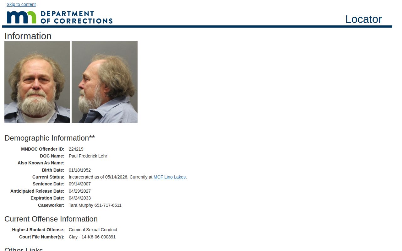 Minnesota DOC Anticipated Release Date field example
