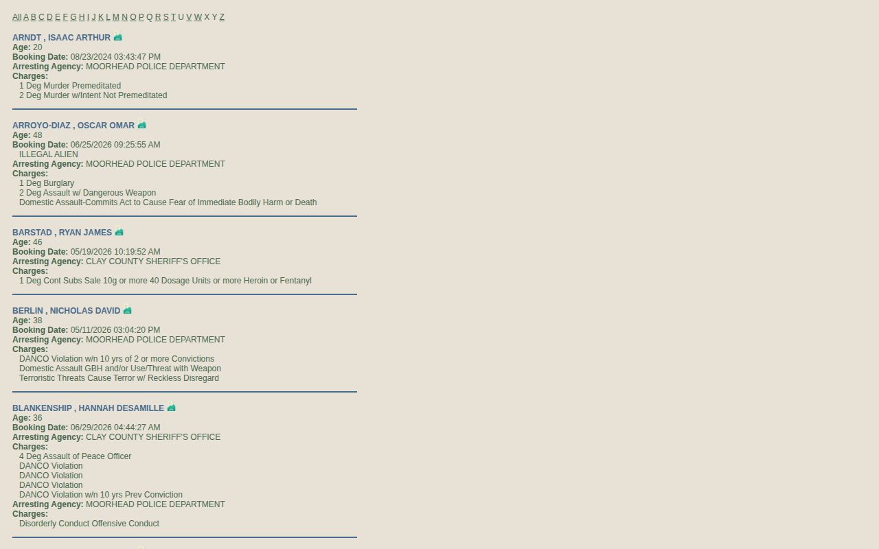 Clay County released inmate search using the live current-custody roster