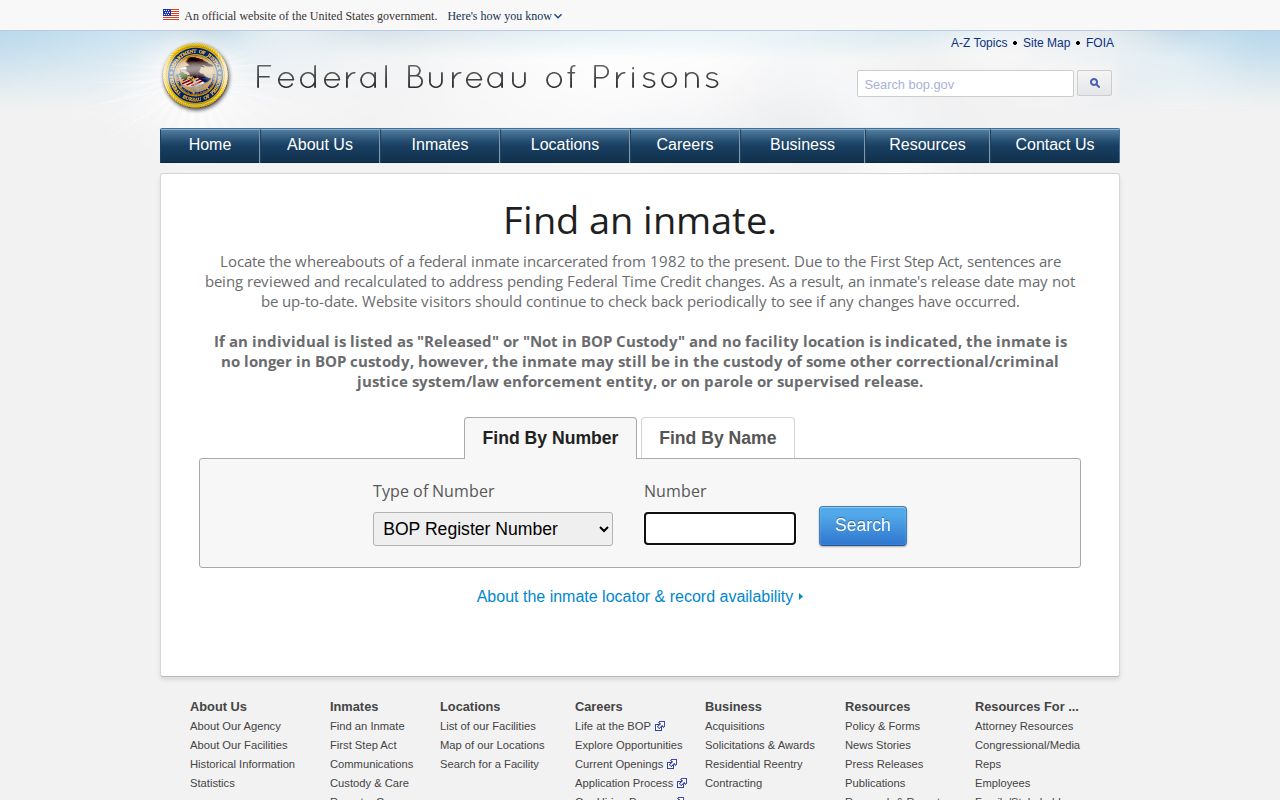 Federal BOP release locator for a Clay County federal case
