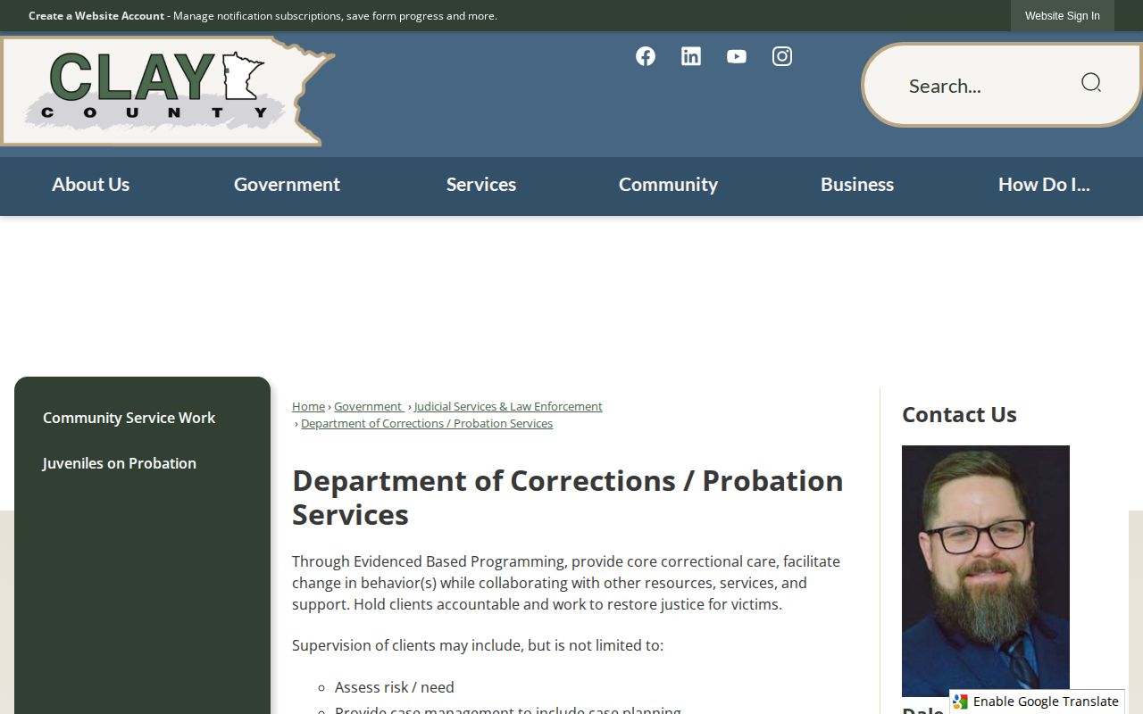 Clay County parole and probation services record access page