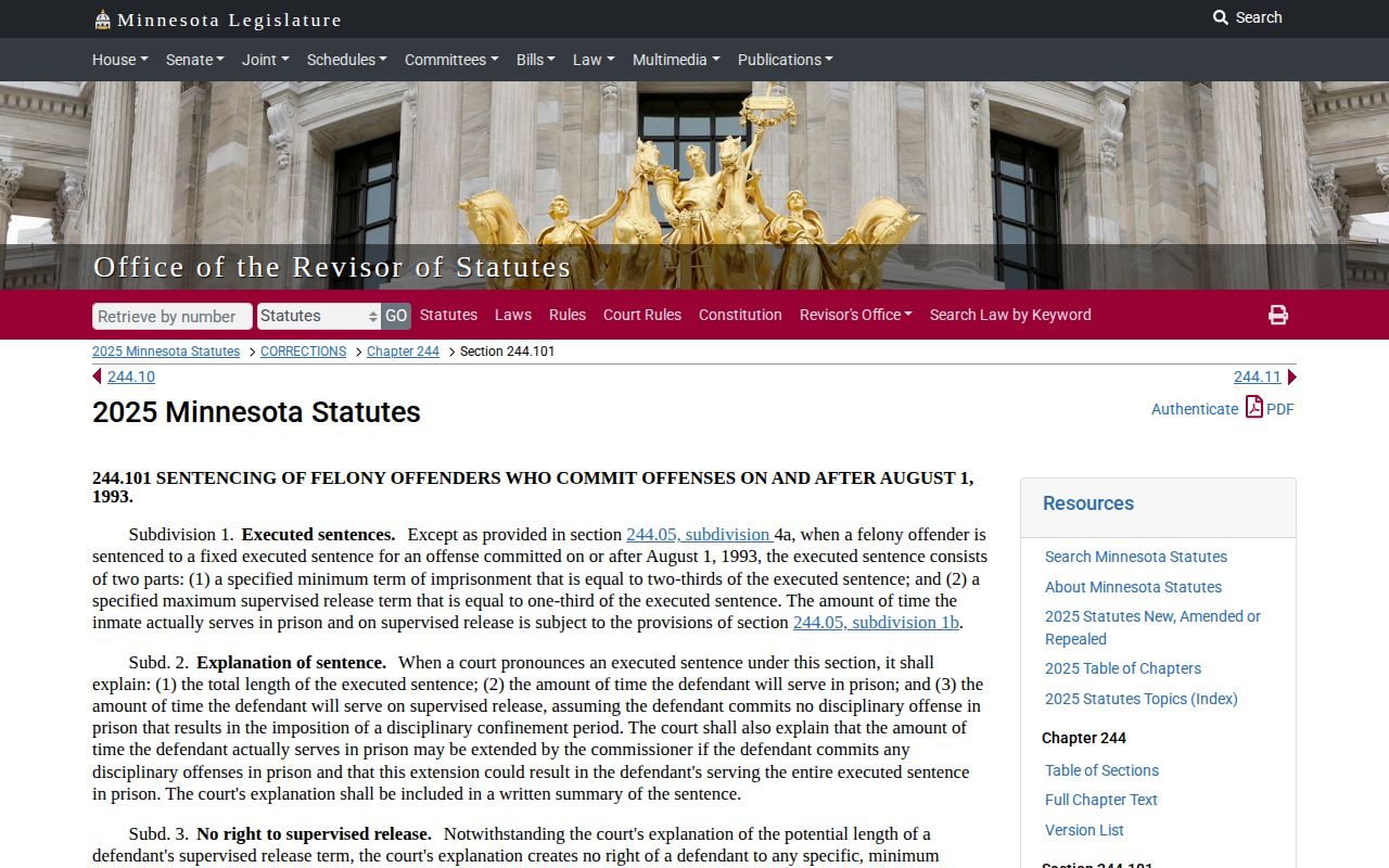 Minnesota executed sentence law for Clay County release date calculation