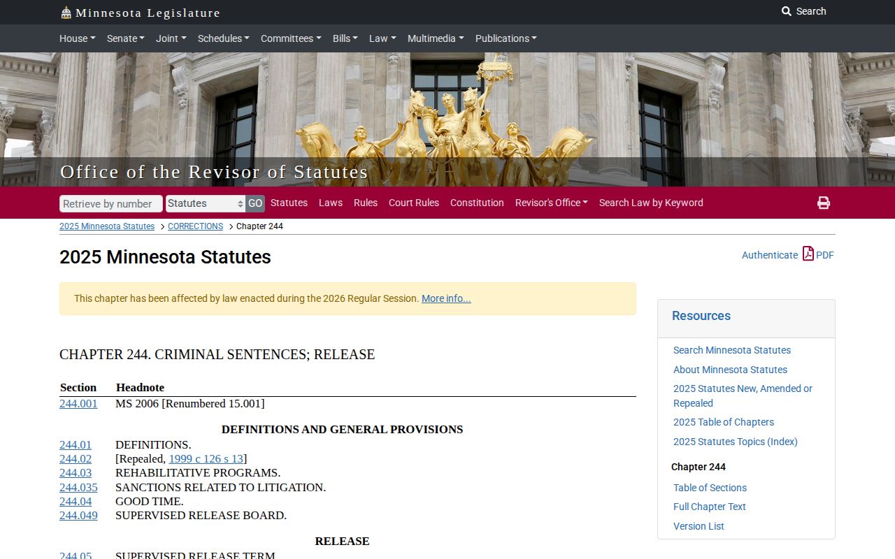 Minnesota corrections law for Clay County projected release dates