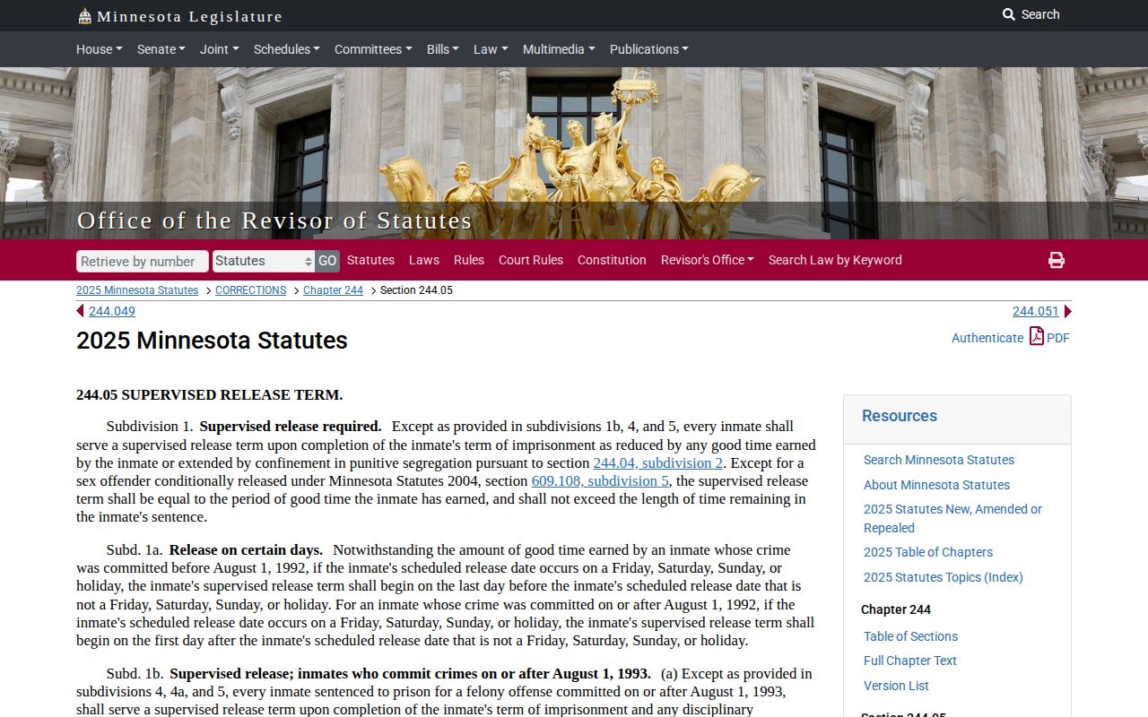 Minnesota supervised release weekend rule for Clay County release dates