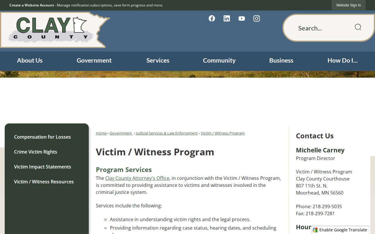 Clay County Victim Witness Program VINELink release notification entry point